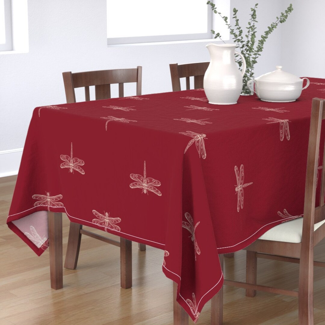 Dragonflies Tablecloth Dragonfly Rows Brick Red by Etsy