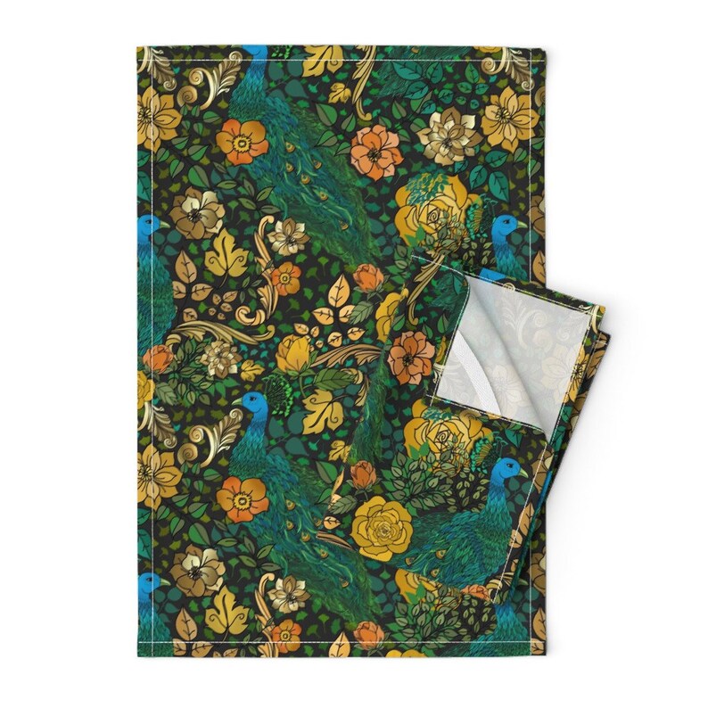 Ornate Peacock Tea Towels set of 2 Jewel Tones Rococo by Etsy