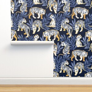 Maximalist Tiger Commercial Grade Wallpaper - Nouveau White Tigers by selmacardoso - Animalier Wallpaper Double Roll by Spoonflower