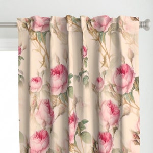 Soft Vintage Chintz Curtain Panel - Pink Roses by maria_marinova - Retro Inspired Victorian English Rose Custom Curtain Panel by Spoonflower