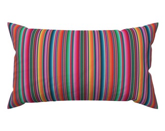 Serape Stripe Accent Pillow - Mexican Blanket by anchored_by_love - Mexican Folk Art Tex Mex Rectangle Lumbar Throw Pillow by Spoonflower