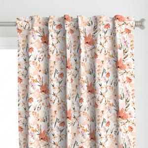 Peach Flowers Curtain Panel - Peachy Floral Summer by erin__kendal - Spring Coral Orange Pink Sweet Cute Custom Curtain Panel by Spoonflower