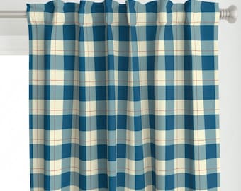 Plaid Curtain Panel - Buffalo Check Farmhouse Country Nursery Blue Tartan Custom Curtain Panel - French Blue Plaid by the_lemon_bee -