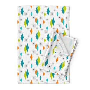 Retro Mod Tea Towels (Set of 2) - Mod Diamond by tonyanewton - Orange Green Mid Century Modern Linen Cotton Tea Towels by Spoonflower