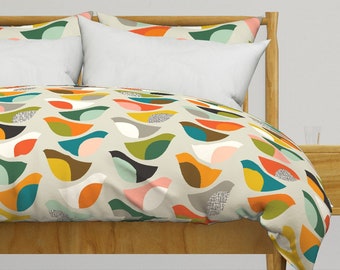 Mod Birds Bedding - Midmod Migrators by katerhees - Mid Century Spring Birds Modern Cotton Sateen Duvet Cover OR Pillow Shams by Spoonflower