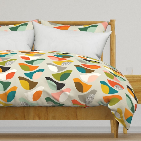 Mod Birds Bedding - Midmod Migrators by katerhees - Mid Century Spring Birds Modern Cotton Sateen Duvet Cover OR Pillow Shams by Spoonflower