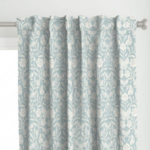 Boho Curtain Panel - Butterfly Floral Blue by allegramckenziedesigns - Whimsical Cottagecore Butterfly Custom Curtain Panel by Spoonflower