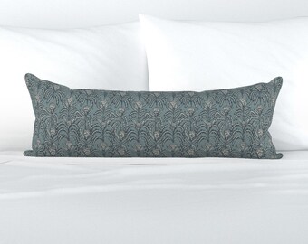 Rustic Floral XL Lumbar Pillow - Maisey Denim by holli_zollinger - Gray Blue Botanical  Extra Large Rectangle Lumbar Pillow by Spoonflower