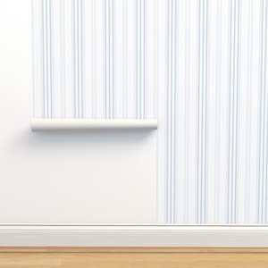 Vintage Stripe Non-Pasted Wallpaper - Lars Stripe In Pale Blueberry by lilyoake - French Ticking Wallpaper Double Roll by Spoonflower