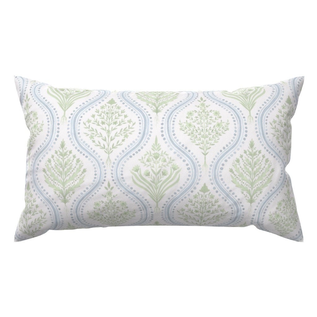 Preppy Paisley Lumbar Pillow - Cornflower Green Blue by danika_herrick - Green Blue Cottage Vine Large Rectangle Accent Throw Pillow