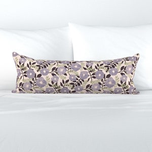 Purple Gray Florals XL Lumbar Pillow - Lavender Flowers by carlymorgan -  Lavender Beige Extra Large Rectangle Lumbar Pillow by Spoonflower