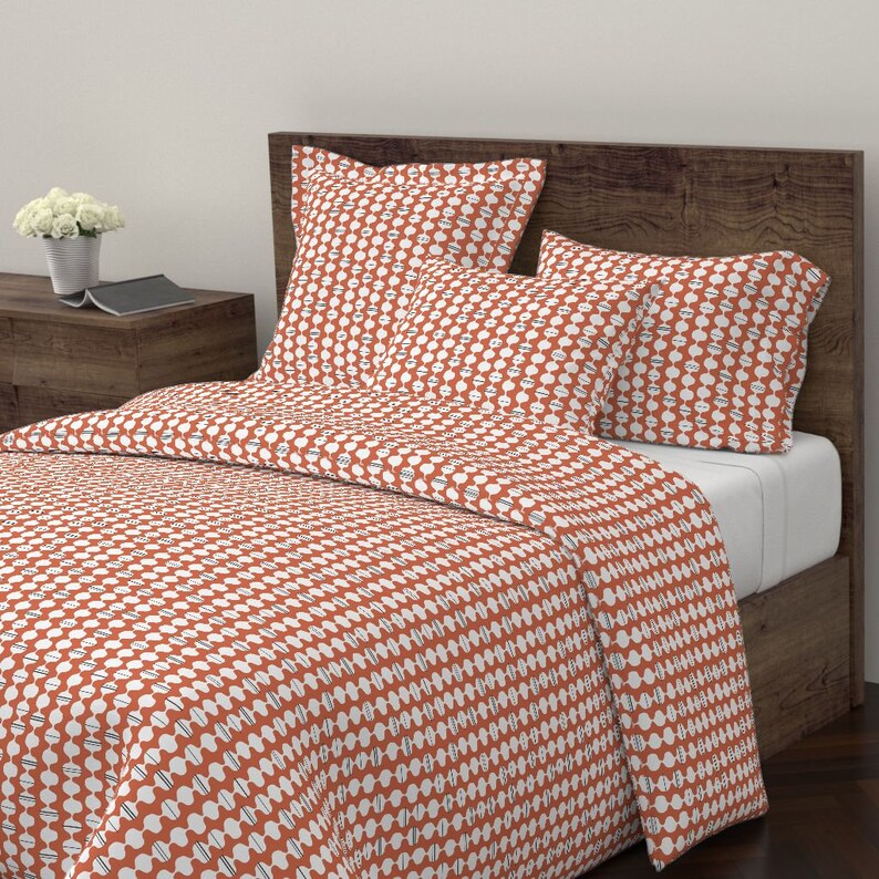 Midcentury Pillow Sham Wavy Mid Century Modern Orange Cotton Sateen Flanged Pillow Sham by Spoonflower Funky Stripe Coral by lellobird
