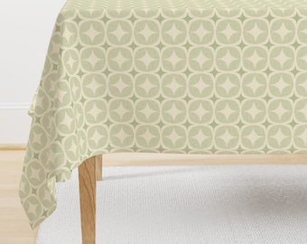 Vintage Tablecloth - Retro Geometric Green by housebythesea - Abstract Sixties Seventies Mcm Muted Cotton Sateen Tablecloth by Spoonflower