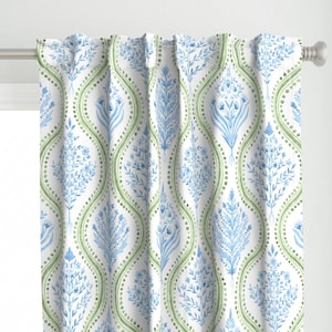 Elegant Botanical Curtain Panel - Spring Green by danika_herrick - Colorful Preppy Grandmillennial Ogee Custom Curtain Panel by Spoonflower