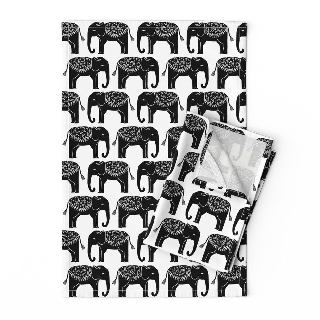 Elephants Tea Towels set of 2 Elephant Parade Block Print Etsy