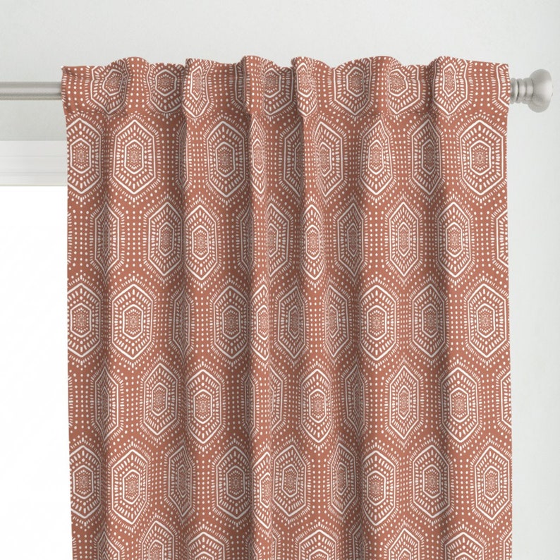 Terra Cotta Hexagon Curtain Panel Boho Painted Muted Clay by Etsy
