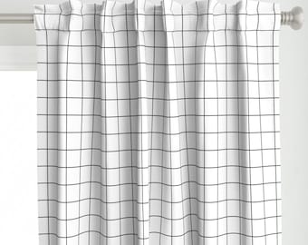 Panel de cortina con cuadrícula cuadrada - Gráfico minimalista en blanco y negro - Panel de cortina personalizado con cuadrícula de 5 cm en blanco y negro de misstiina -