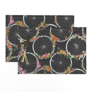 Cycling Placemats (Set of 2) - Petals&spokes by blairfully_made - Flowers Bicycle Bike Recycling Upcycling Cloth Placemats by Spoonflower