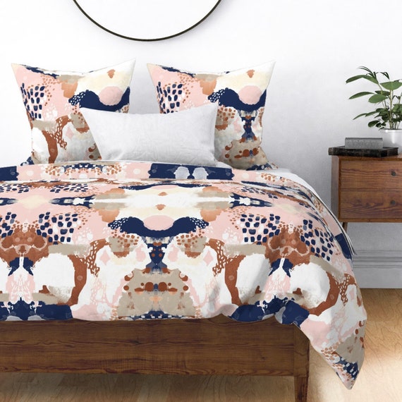 Abstract Pillow Sham Sonia Rose Gold Blush Pink And Navy By Etsy