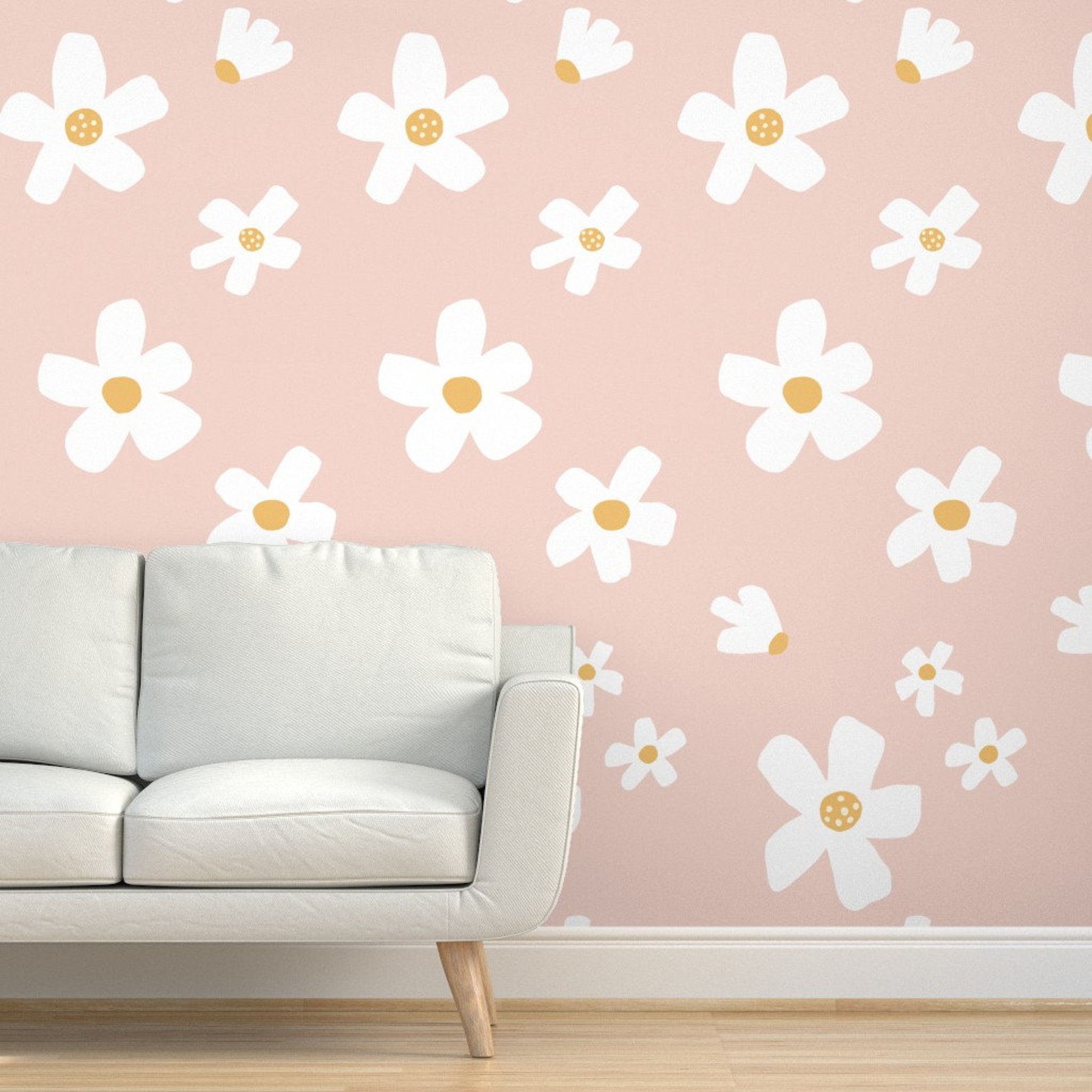 Pink and Mustard Wallpaper Jumbo Daisy Garden by Etsy