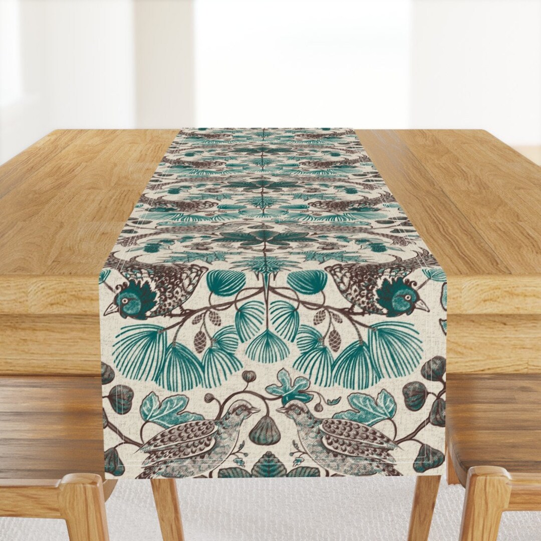 Vintage Farmhouse Table Runner Fig and Pheasant by Gartmanstudio