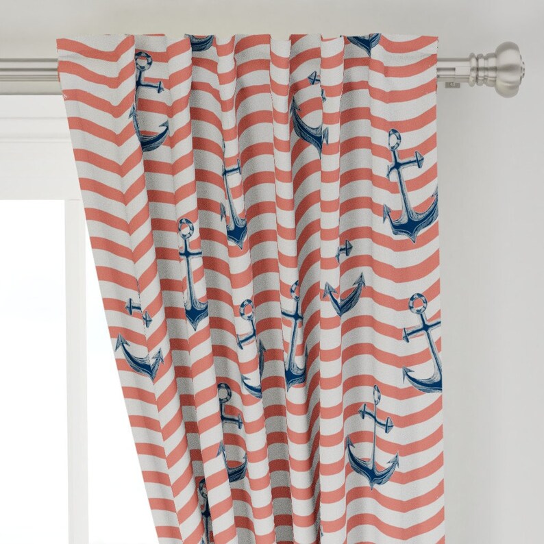 Nautically Nice by robynhammonddesign Anchors Custom Curtain Panel by Spoonflower Nautical Stripe Curtain Panel