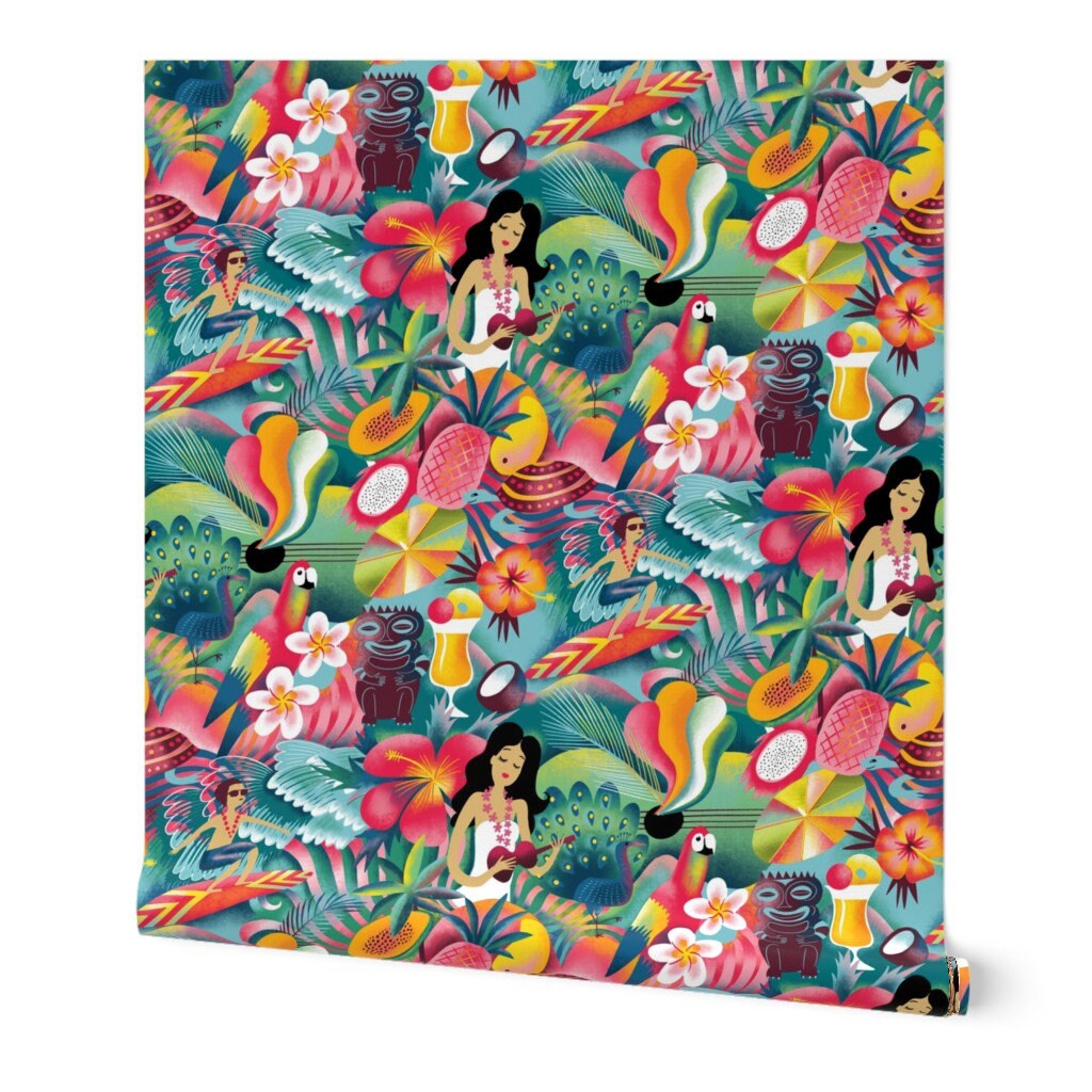 Hawaiian Kitsch Wallpaper Waikiki Tiki by Miraparadies | Etsy UK