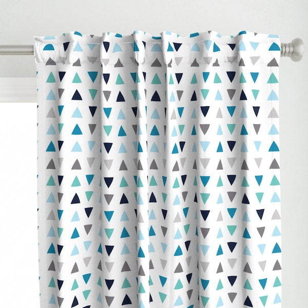 Gray Curtain Panel - Sea Glass Hand Drawn Triangles by ivieclothco - White Blue Aqua Navy Triangles Custom Curtain Panel by Spoonflower
