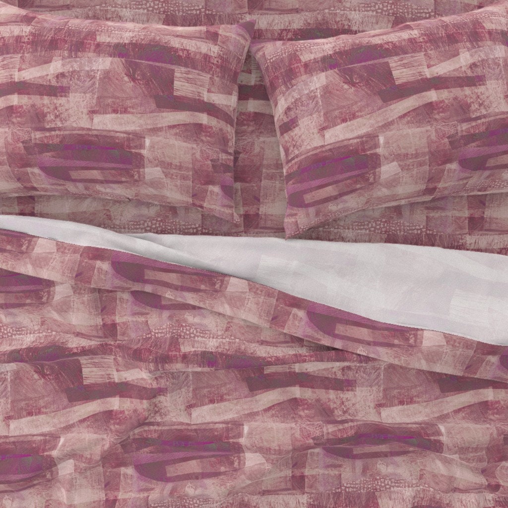 Blush Pink  Dusty Rose Orchid Cassis Cotton Sateen Sheet Set Bedding by Spoonflower Berry Mauve Sheets Block Cassis Rose by wren_leyland