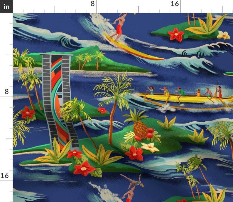 Island Round Tablecloth Hawaiian Vacation by vinpauld Surf Tropical Surfing Summer Cotton Sateen Circle Tablecloth by Spoonflower