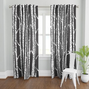Watercolor Sketch White Birches Organic Betula Pendula Drapery Curtain One Panel Leaves Silver Birch Blackout lining available