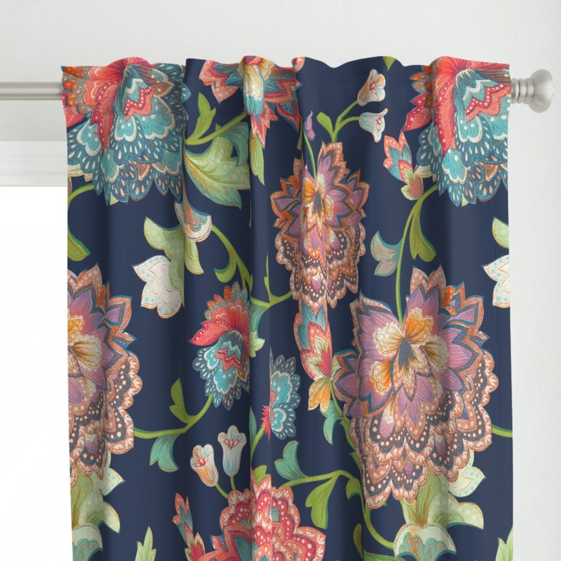 Modern Chintz Curtain Panel Chintz Navy by Chicca_besso - Etsy