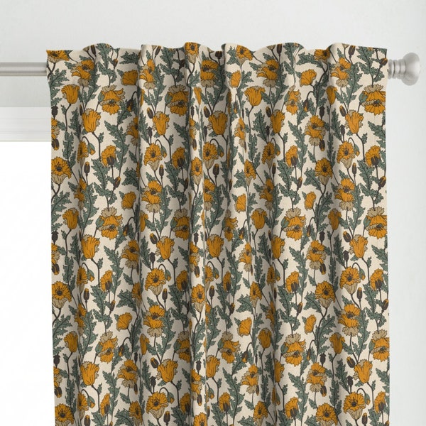 Vintage Floral Curtain Panel - Joon Poppy Bright by holli_zollinger - California Poppy Bohemian Custom Curtain Panel by Spoonflower