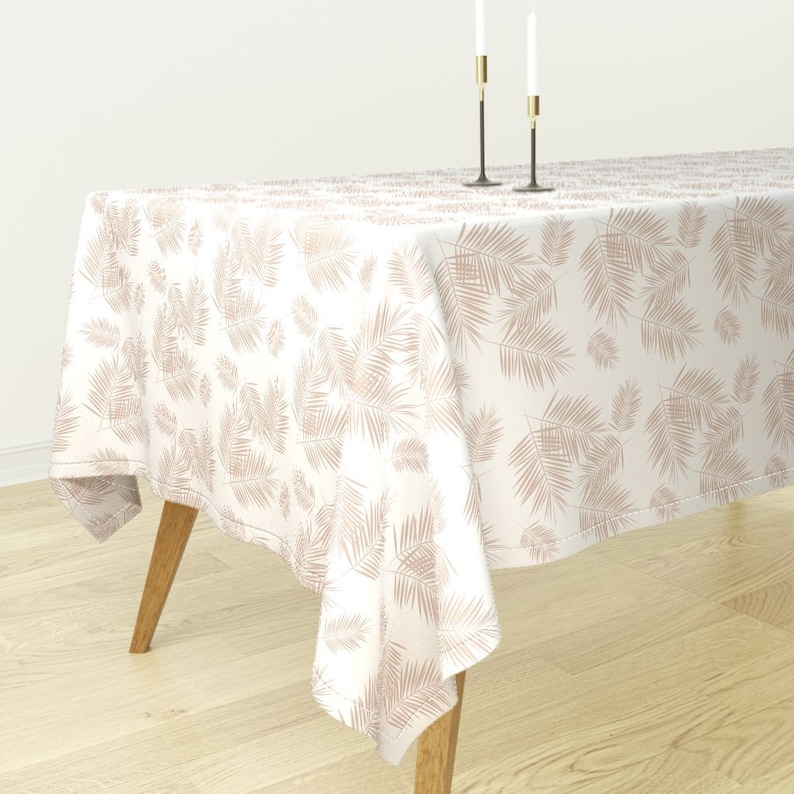 Palm Leaf Tropical Tablecloth Blush On White by sunny/_afternoon Bush Leaves Cotton Sateen Tablecloth by Spoonflower