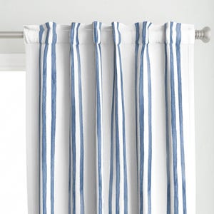Coastal Curtain Panel - Watercolor Stripes by hipkiddesigns - Vertical Blue White Blue Watercolor Custom Curtain Panel by Spoonflower