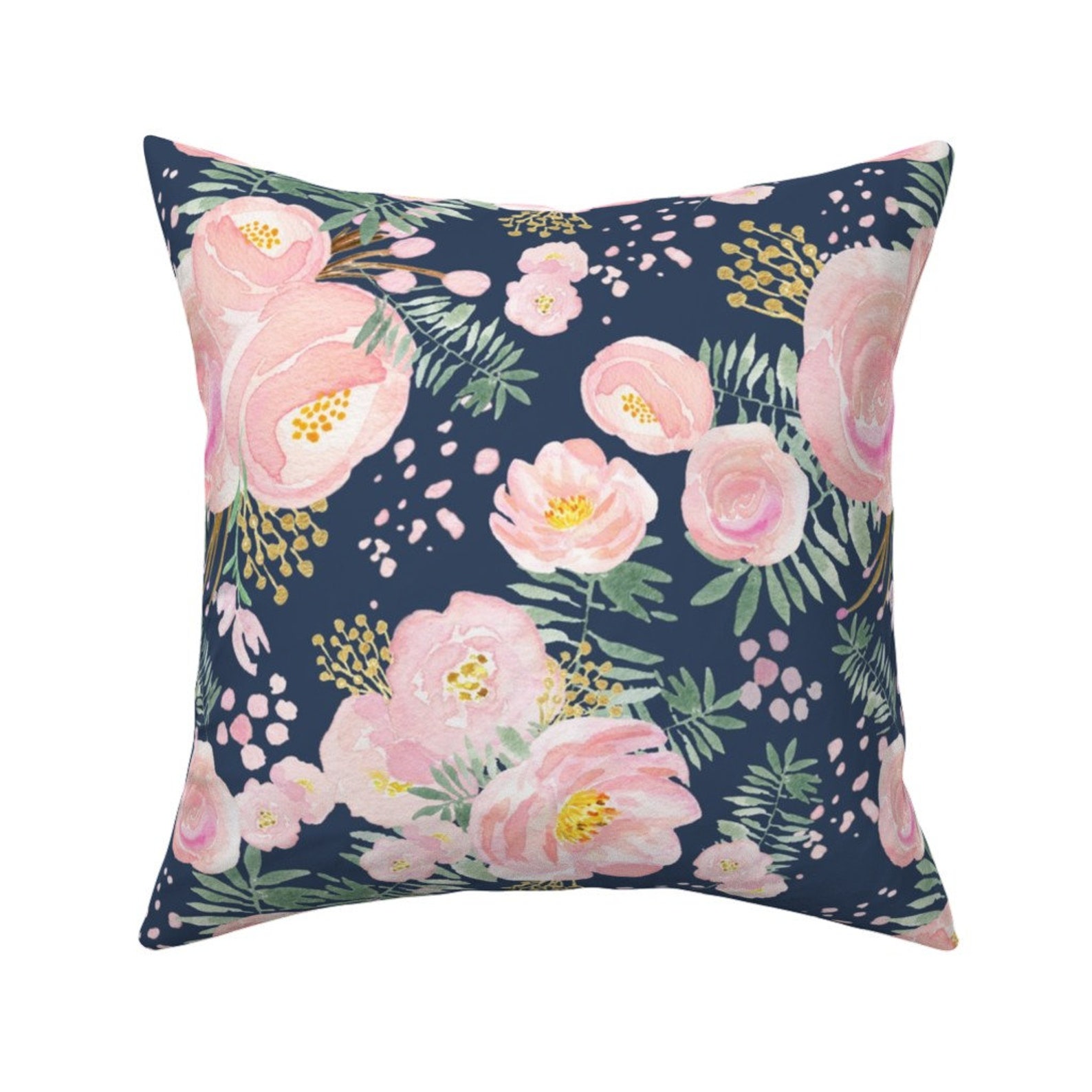 Pink Floral Throw Pillow Navy Floral Pink And Gold by | Etsy
