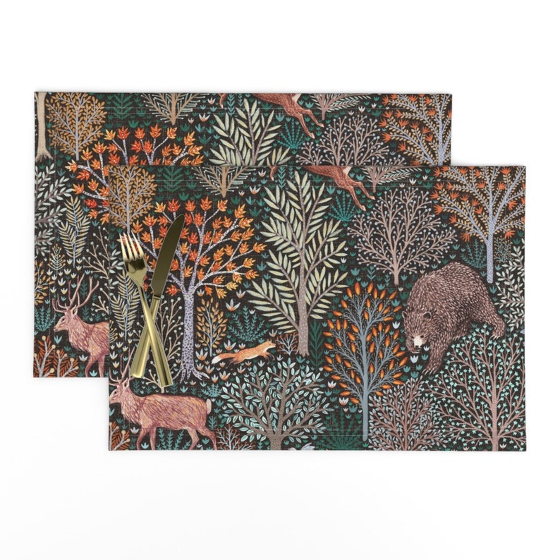 Woodland Placemats set of 2 Rustic Fall Forest by - Etsy