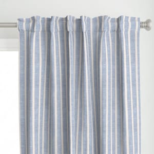 Panel de cortina color crema - Rayas azules - Toalla de lino vertical sencilla - Panel de cortina personalizado estilo granja - Toalla de lino azul vertical de everindie -