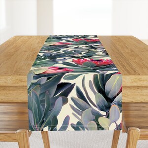 Floral Table Runner - Painted Protea Floral Extra Large by micklyn - Tropical Garden Botanical  Cotton Sateen Table Runner by Spoonflower