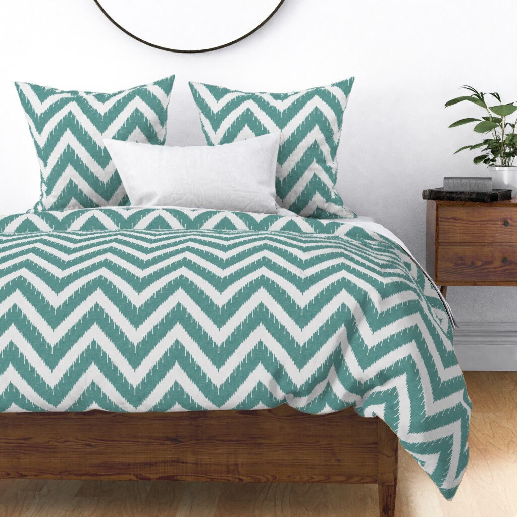 Teal Pillow Sham Teal Beaded Chevron Ikat de Etsy