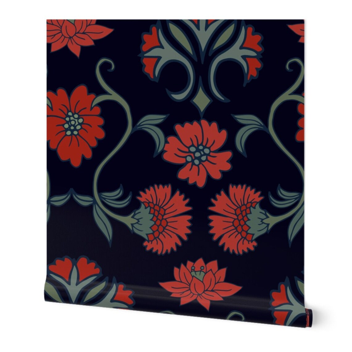 Red Poppies Wallpaper Art Nouveau Floral by Diseminger Etsy