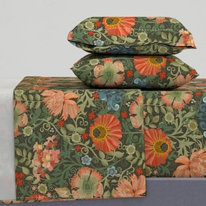 Vintage Botanical Sheets - Art Nouveau Garden by hnldesigns - Arts And Crafts Morris Inspired Cotton Sateen Sheet Set Bedding by Spoonflower