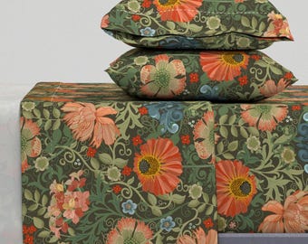Vintage Botanische Bettwäsche - Jugendstil Garten by hnldesigns - Arts And Crafts Morris Inspiriertes Baumwollsatin Bettwäsche Set Bettwäsche von Spoonflower