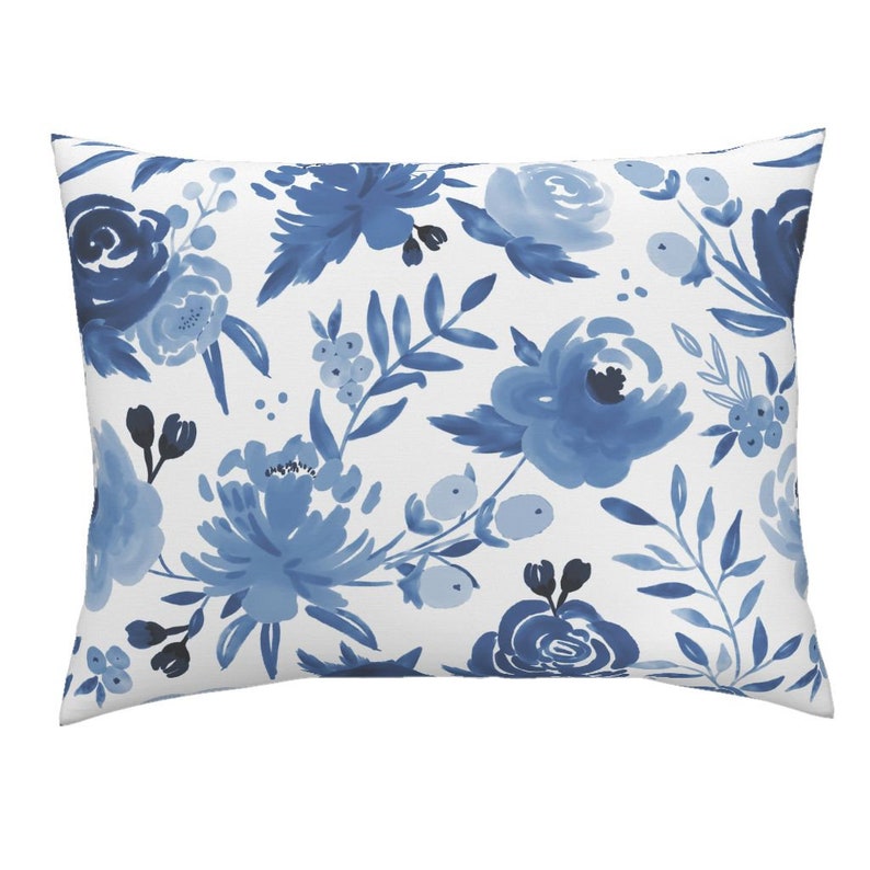 Painterly Cotton Sateen Pillow Sham Bedding by Spoonflower Flowers Pillow Sham Large Monochrome Watercolor Floral by sweeterthanhoney