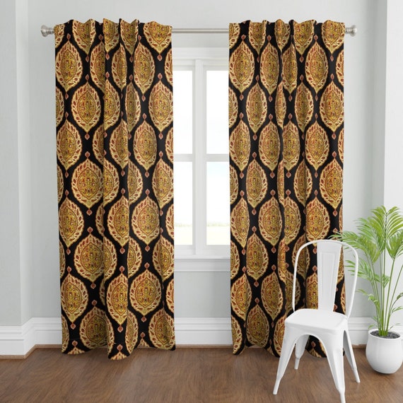 Black Damask Curtain Panel Turkish Delight by Etsy