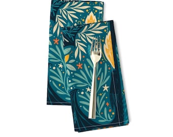 Folk Dragon Dinner Napkins Set – Enchanted Forest Linen-Cotton