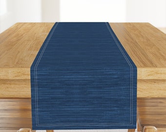 Faux Grasscloth Table Runner - Grasscloth In Navy by willowlanetextiles - Nautical Beach Cotton Sateen Table Runner by Spoonflower