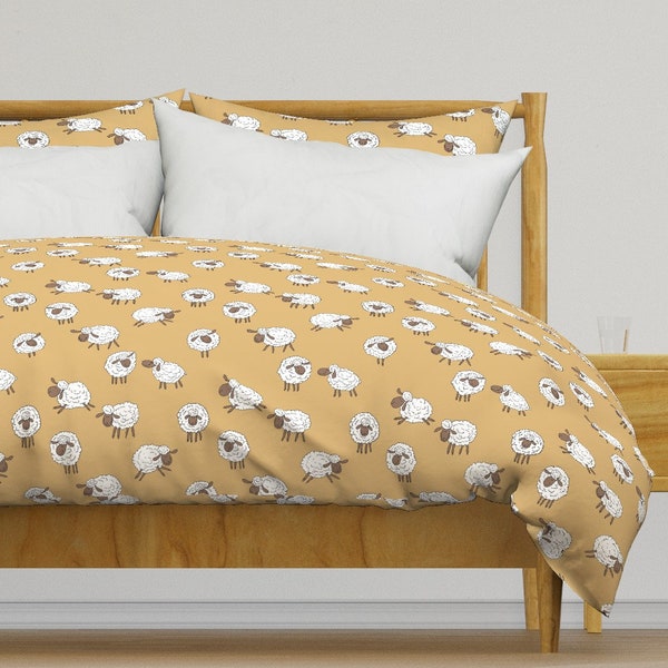 Yellow Bedding - Counting Sheep by katerina_kirilova - Cartoon Sheep Whimsical Lamb Cotton Sateen Duvet Cover OR Pillow Shams by Spoonflower