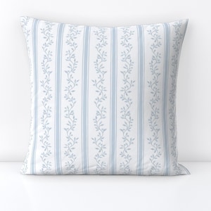 Cottage Stripe Throw Pillow - Libby Stripe Soft Blue by danika_herrick - Blue Preppy  Decorative Square Throw Pillow by Spoonflower
