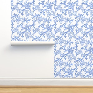 Blue Ocean Coral Non-Pasted Wallpaper - Blue Coral by kate_by_rolfescustomdesign - Coastal Beach Resort Wallpaper Double Roll by Spoonflower